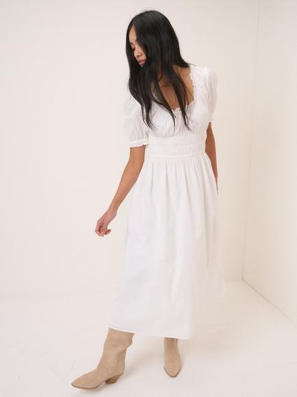 Nobody's Child Tula Square Neck Puff Sleeve Cotton Midi Dress, White, White