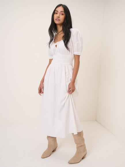 Nobody's Child Tula Square Neck Puff Sleeve Cotton Midi Dress, White - view 2, White