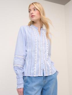 Nobody's Child Peillon Pinstriped Cotton Ruffle Blouse, Blue/White, Blue/White
