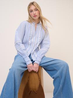Nobody's Child Peillon Pinstriped Cotton Ruffle Blouse, Blue/White - view 2, Blue/White
