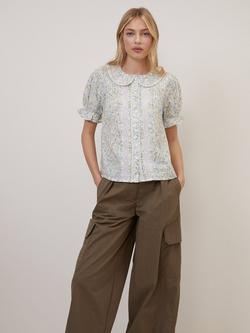 Nobody's Child Thimbolina Broderie Floral Cotton Blouse, White/Multi, White/Multi