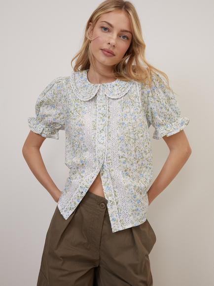 Nobody's Child Thimbolina Broderie Floral Cotton Blouse, White/Multi - view 2, White/Multi