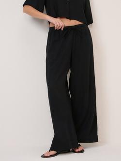 Nobody's Child Tadlow Drawstring Waist Linen Blend Trousers, Black