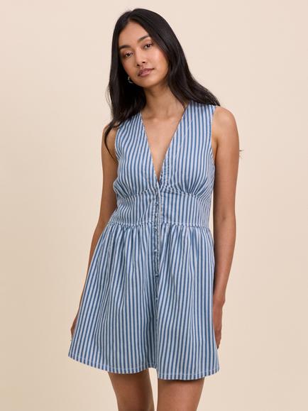 Nobody's Child Starlight Sleeveless Pinstripe Denim Mini Dress, Blue/White, Blue