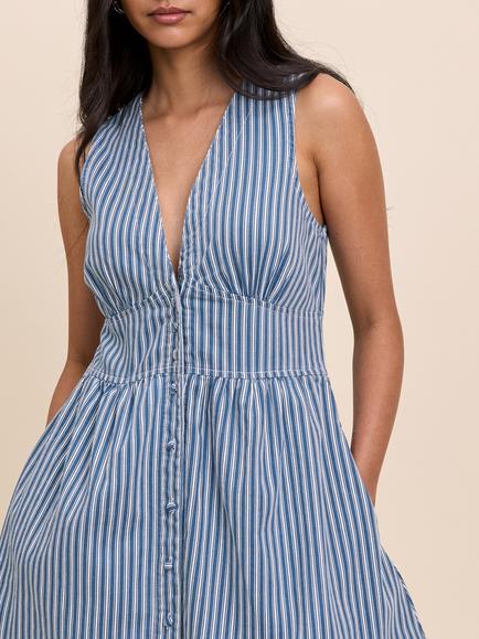 Nobody's Child Starlight Sleeveless Pinstripe Denim Mini Dress, Blue/White - view 2, Blue
