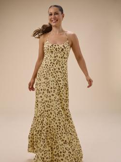 Nobody's Child Petite Kiki Leopard Print Midi Dress, Yellow/Brown, Yellow/Brown