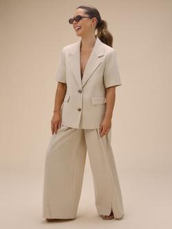 Nobody's Child Petite Boyfriend Short Sleeve Blazer, Cream, Cream