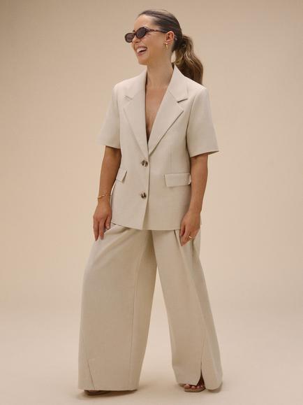 Nobody's Child Petite High Waisted Wide Leg Trousers, Cream, Cream