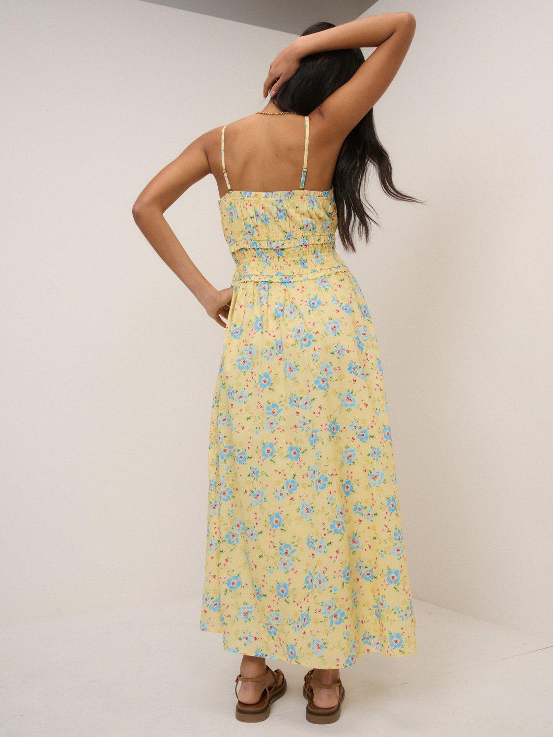 Nobody's Child Alina Cotton Floral Midi Dress, Yellow/Blue