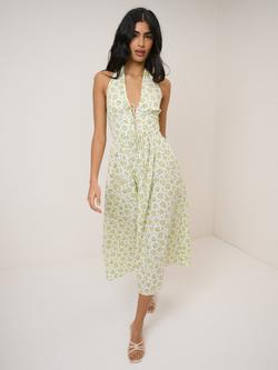 Nobody's Child Lilijana Halterneck Floral Midi Dress, White/Yellow, White/Yellow
