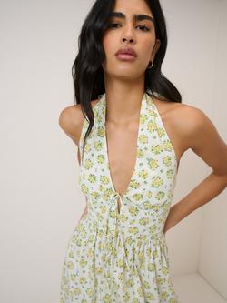 Nobody's Child Lilijana Halterneck Floral Midi Dress, White/Yellow - view 2, White/Yellow