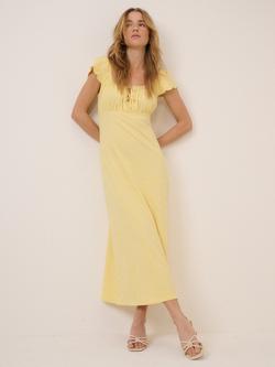 Nobody's Child Melissa Keyhole Tie Neck Midi Dress, Yellow, Yellow