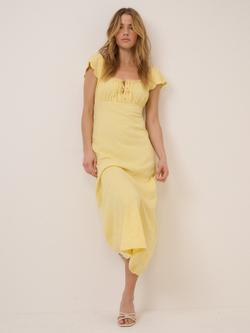 Nobody's Child Melissa Keyhole Tie Neck Midi Dress, Yellow - view 2, Yellow