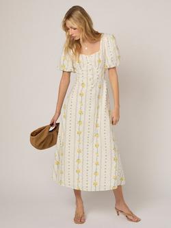 Nobody's Child Melody Short Sleeve Seersucker Cotton Midi Dress, White/Multi, White/Multi