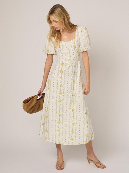 Nobody's Child Melody Short Sleeve Seersucker Cotton Midi Dress, White/Multi, White/Multi