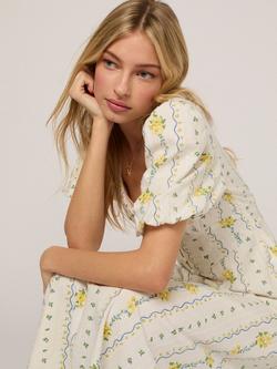 Nobody's Child Melody Short Sleeve Seersucker Cotton Midi Dress, White/Multi - view 2, White/Multi