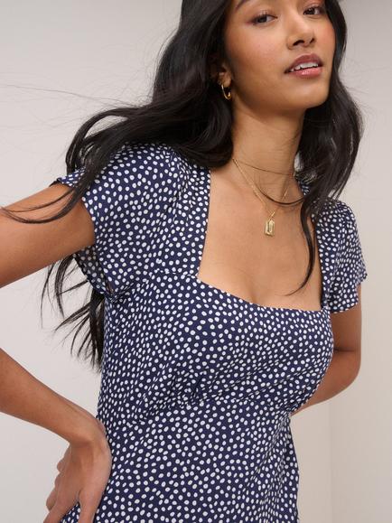 Nobody's Child Nora Polka Dot Midi Dress containing LENZING™ ECOVERO™ Viscose, Navy/White - view 2, Navy/White