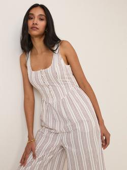 Nobody's Child Cora Sleeveless Striped Seersucker Cotton Jumpsuit, Cream/Burgundy - view 2, Cream/Burgundy
