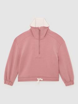 Reiss Kids' Laney Modal Blend Zip Neck Sweatshirt, Rose - view 2, Rose