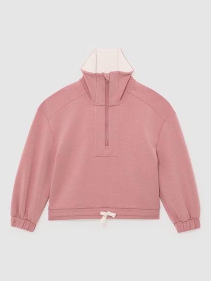 Reiss Kids' Laney Modal Blend Zip Neck Sweatshirt, Rose - view 2, Rose