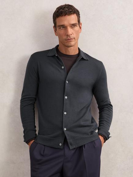 Reiss Forbes Merino Wool Button-Through Cardigan, Bottle Green, Bottle Green