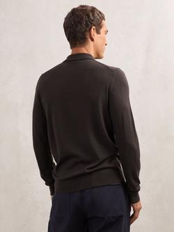 Reiss Trafford Knitted Wool Long Sleeve Polo Top - view 2, Chocolate Brown