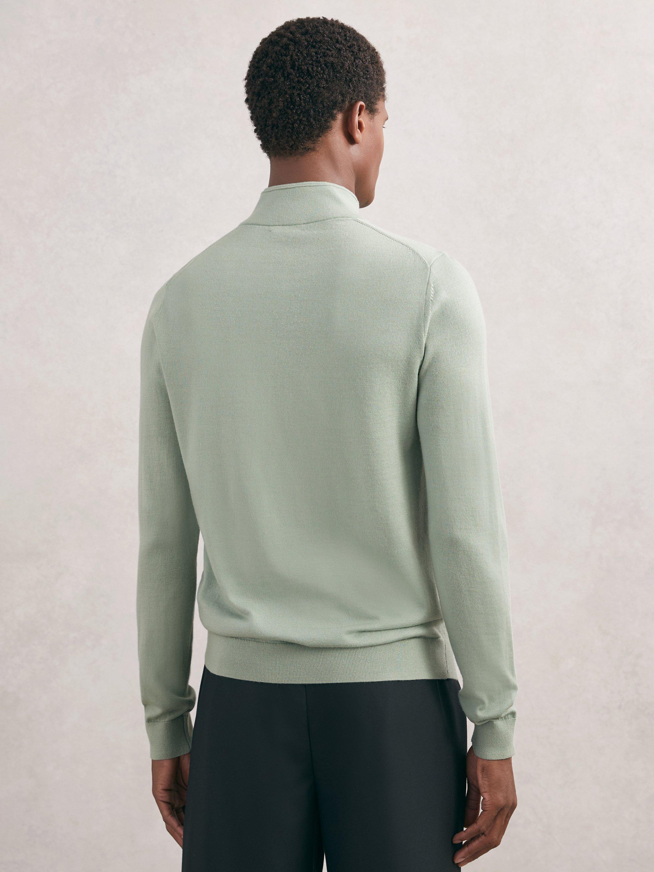 Product image 2 of 5, which shows Reiss Blackhall Merino Wool Half-Zip Jumper, Light Green, XS