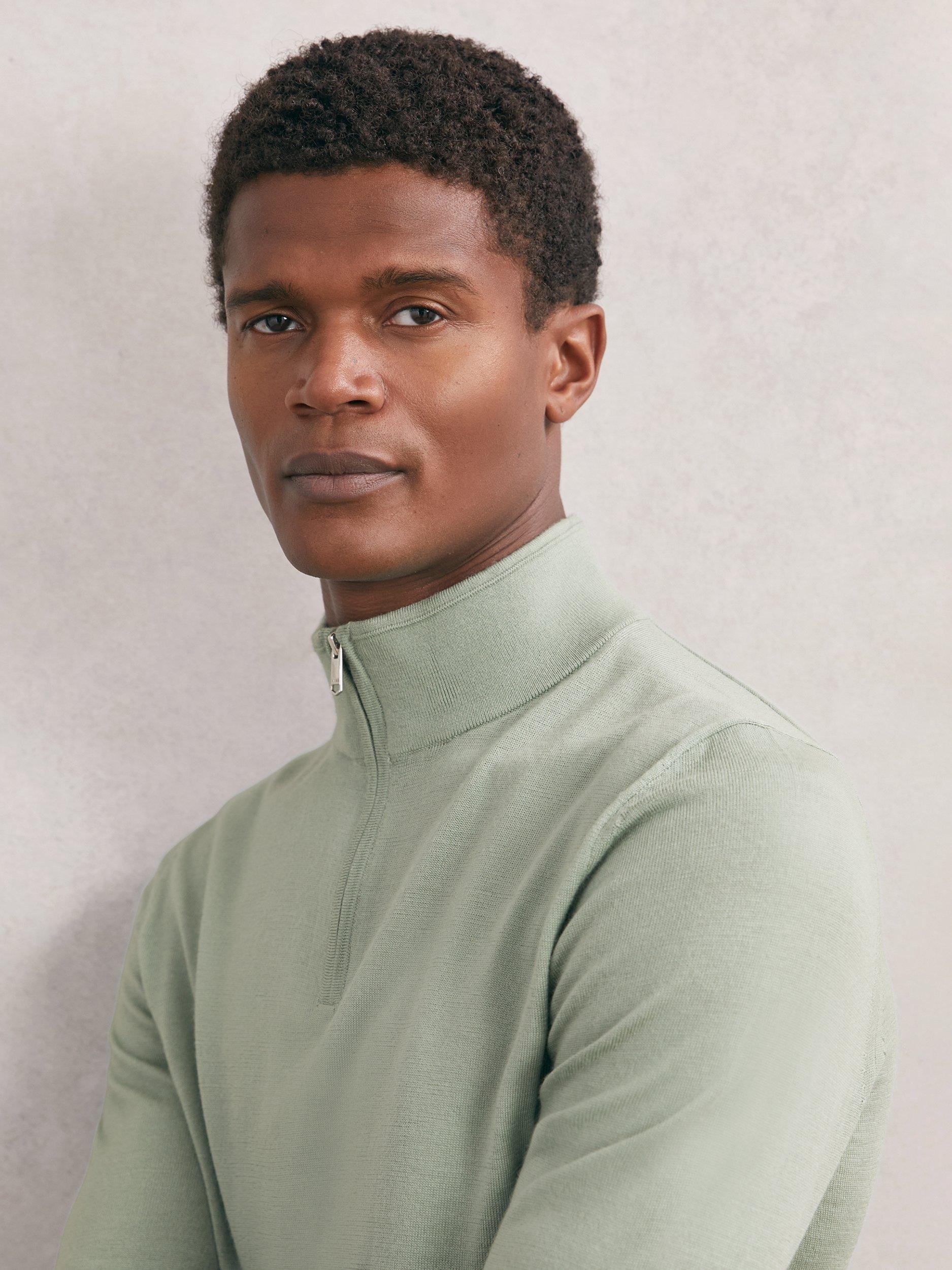 Product image 5 of 5, which shows Reiss Blackhall Merino Wool Half-Zip Jumper, Light Green, XS
