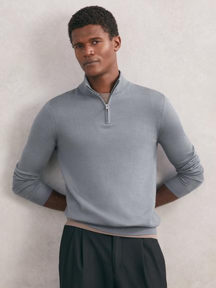 Reiss Blackhall Wool Zip Jumper, Steel Blue