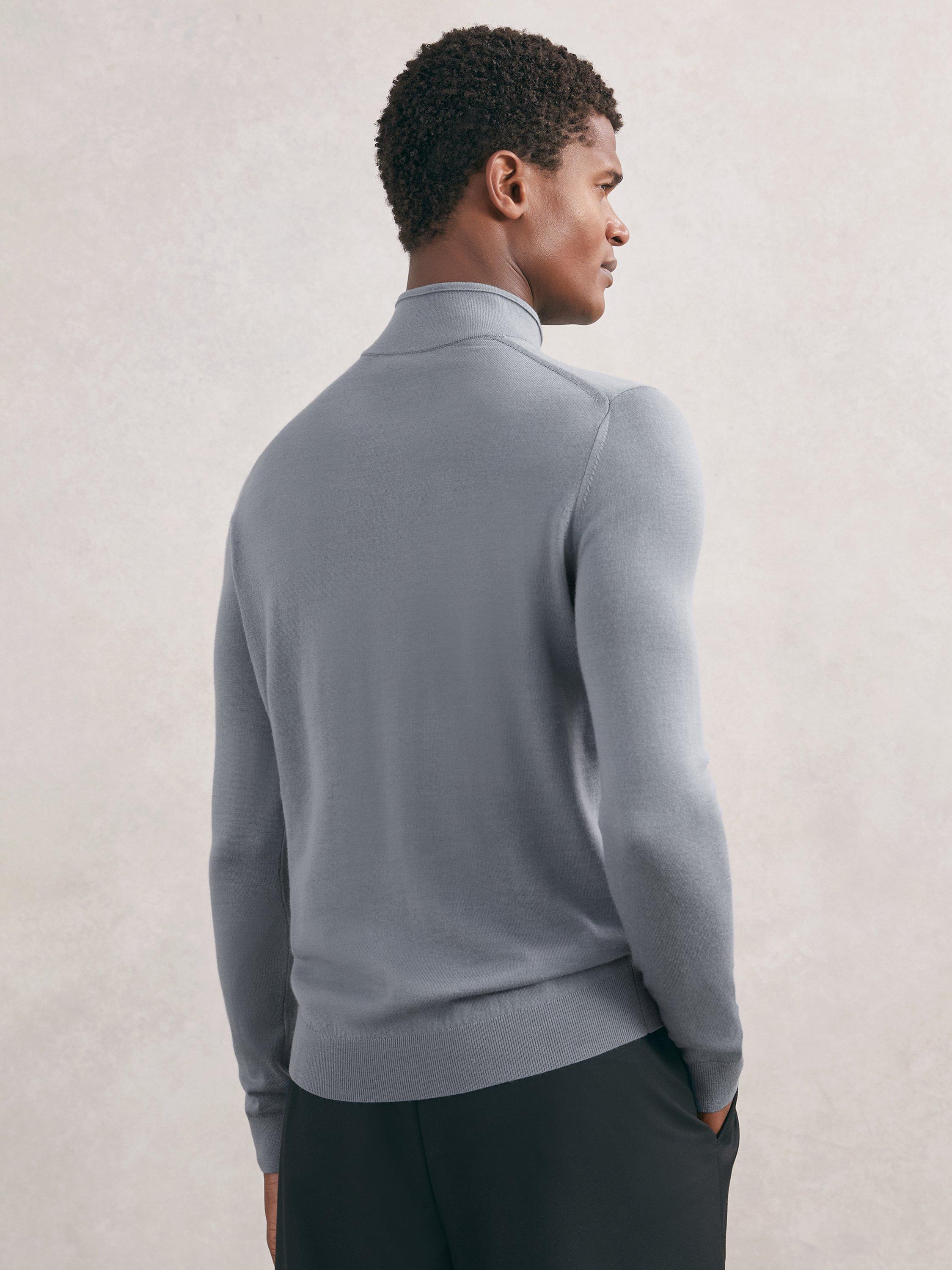 Product image 2 of 5, which shows Reiss Blackhall Merino Wool Half-Zip Jumper, Steel Blue, XS