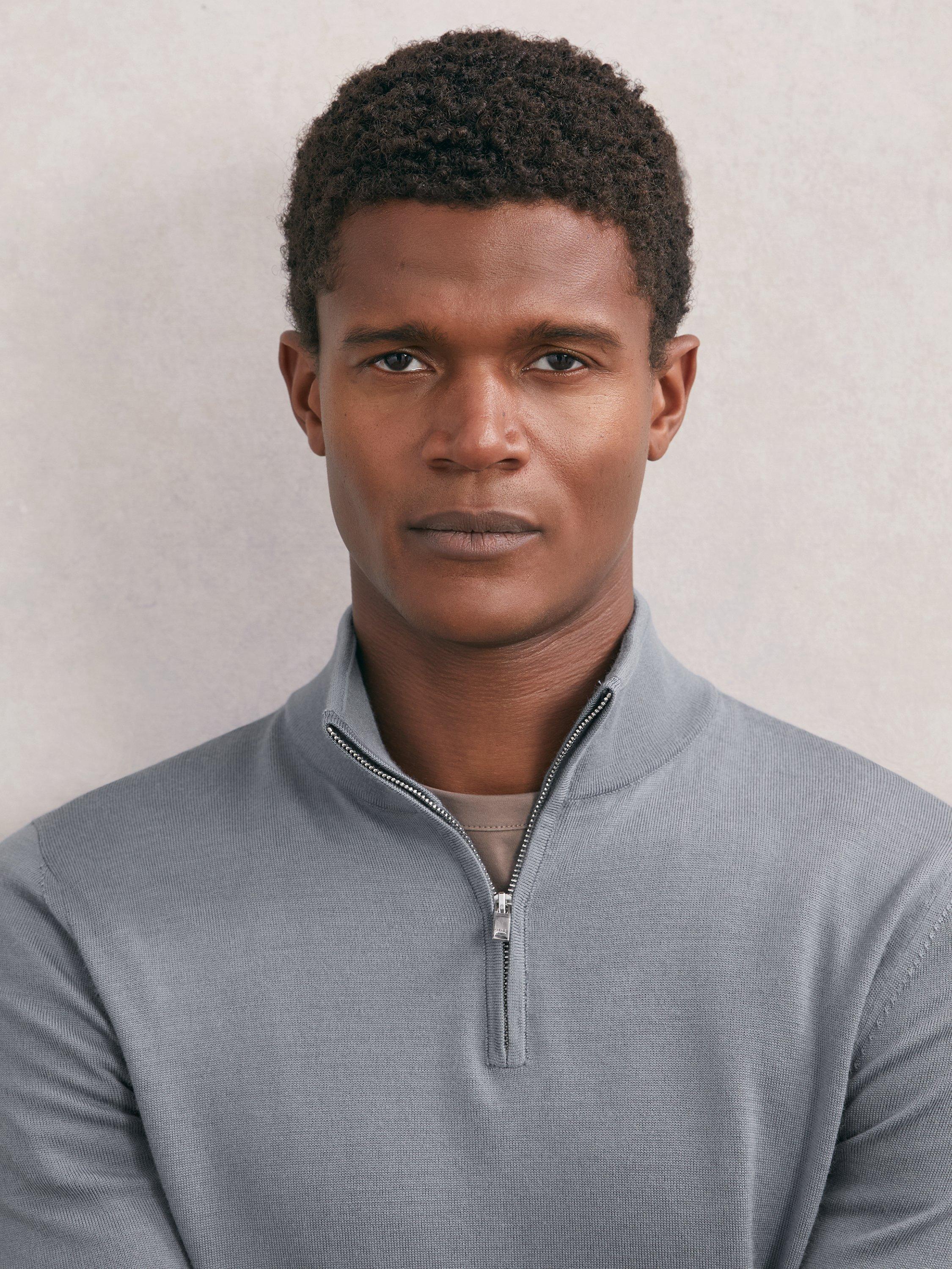 Product image 5 of 5, which shows Reiss Blackhall Merino Wool Half-Zip Jumper, Steel Blue, XS