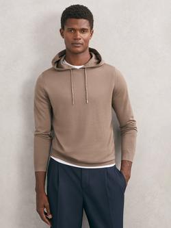 Reiss Holland Merino Wool Drawstring Hoodie, Camel Brown, Camel Brown