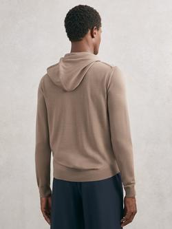 Reiss Holland Merino Wool Drawstring Hoodie, Camel Brown - view 2, Camel Brown