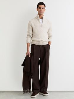 Reiss Seb Marled Half-Zip Wool Blend Knitted Jumper, Grey, Grey