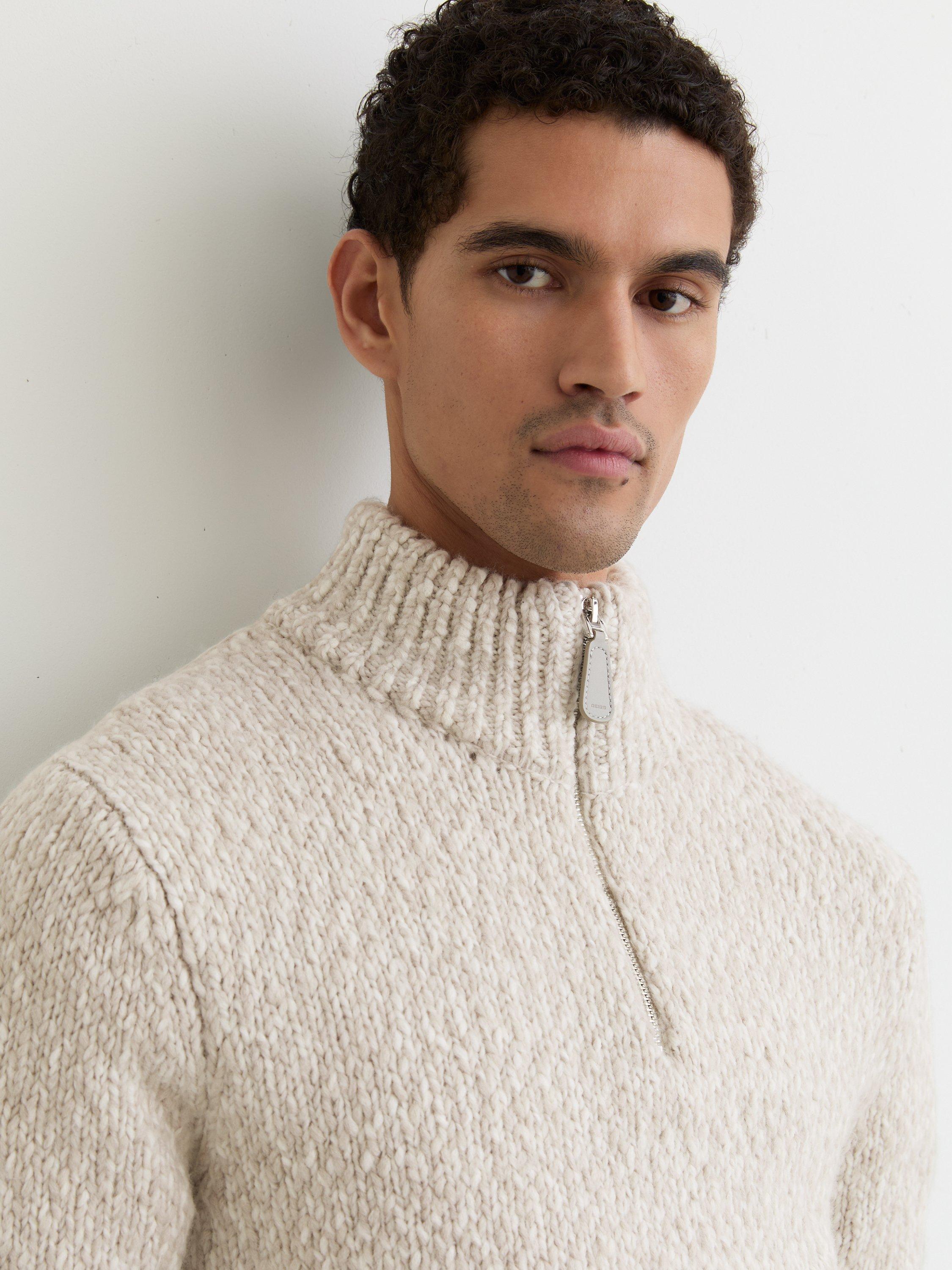 Product image 2 of 5, which shows Reiss Seb Marled Half-Zip Wool Blend Knitted Jumper, Grey, XS