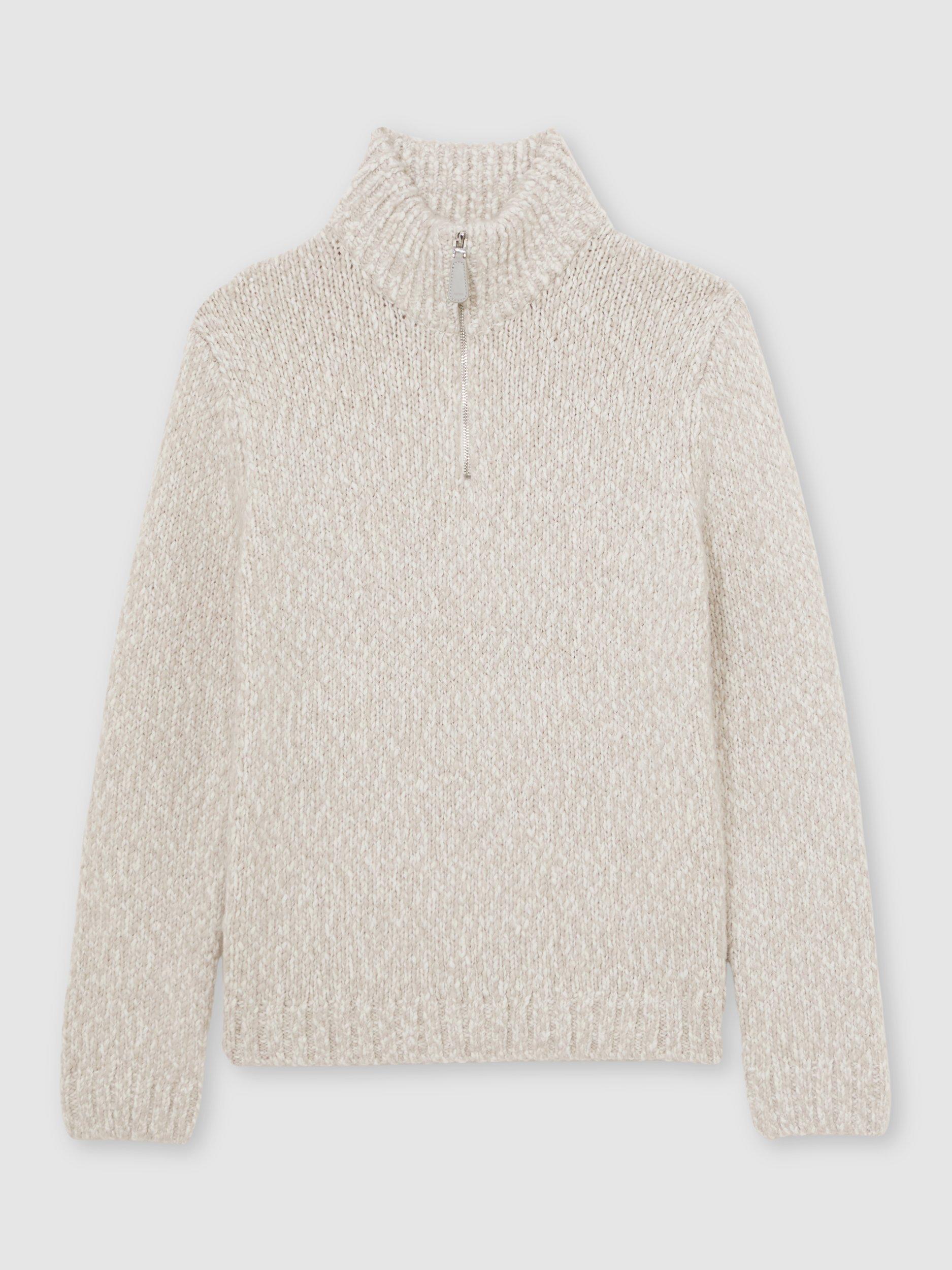 Product image 4 of 5, which shows Reiss Seb Marled Half-Zip Wool Blend Knitted Jumper, Grey, XS