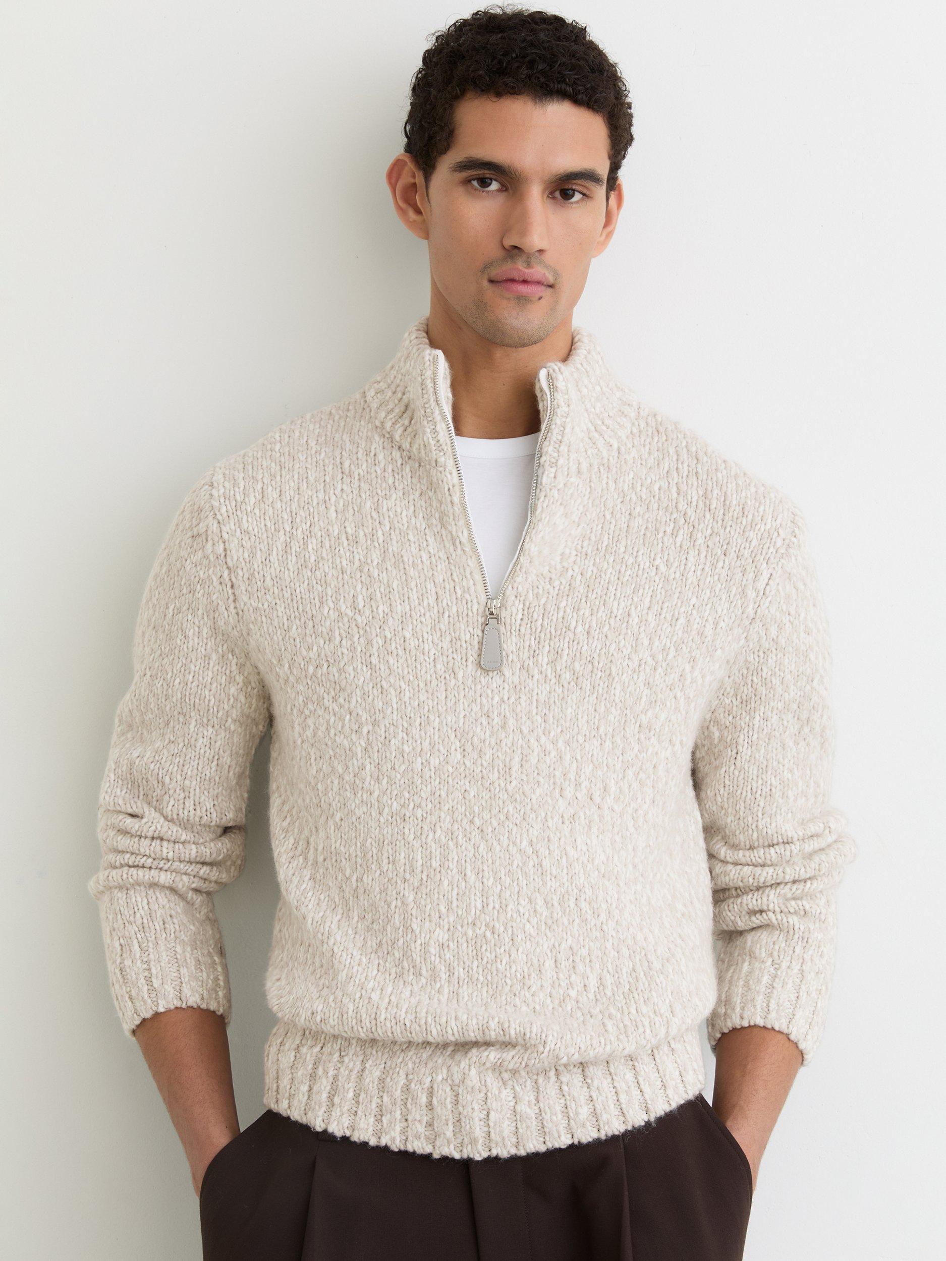 Product image 5 of 5, which shows Reiss Seb Marled Half-Zip Wool Blend Knitted Jumper, Grey, XS