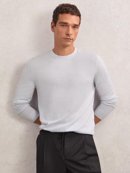 Reiss Wessex Knit Merino Wool Jumper, Frost Blue