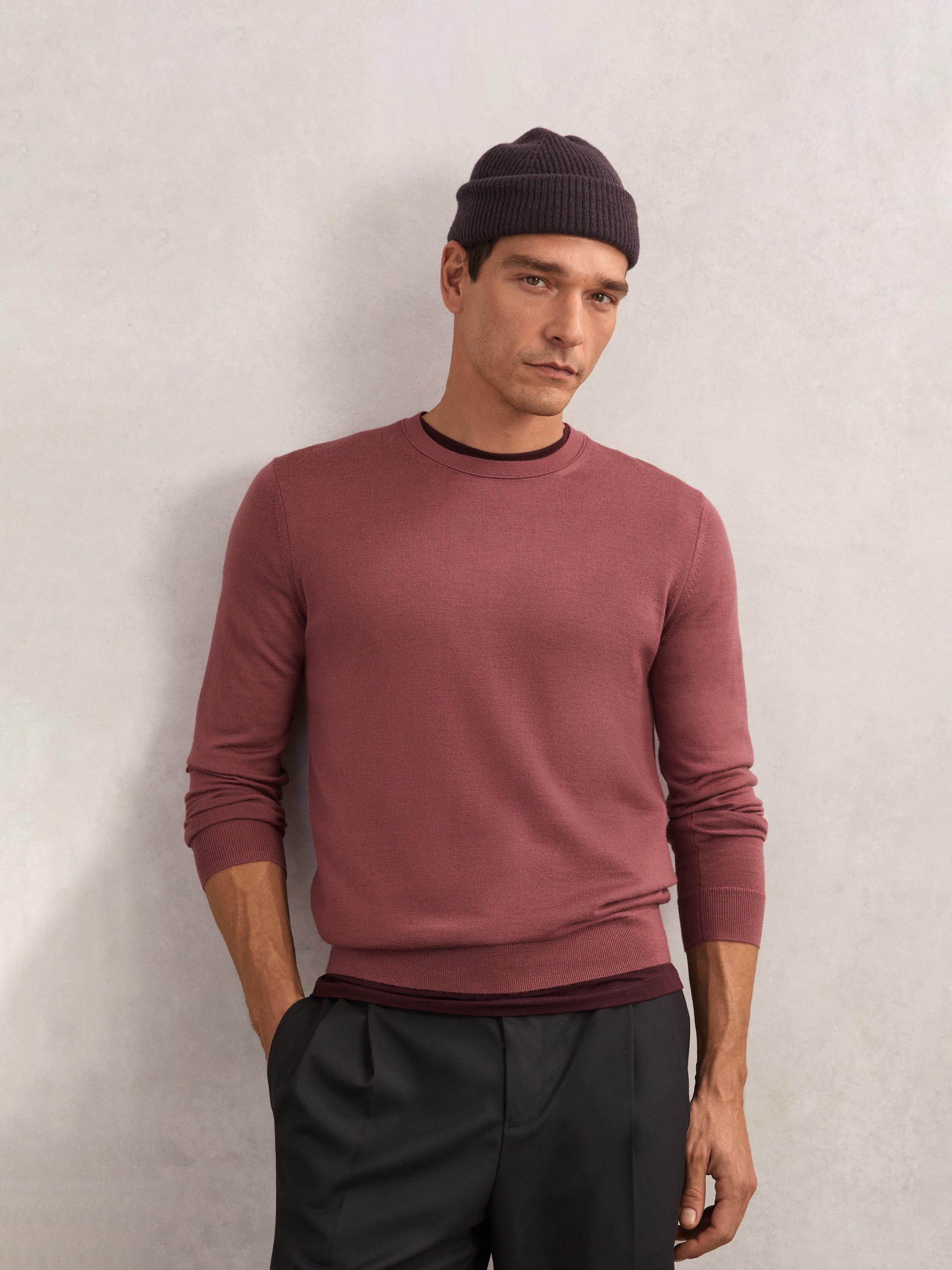 Product image 1 of 5, which shows Reiss Wessex Crew Neck Wool Jumper, Raspberry Pink, XS