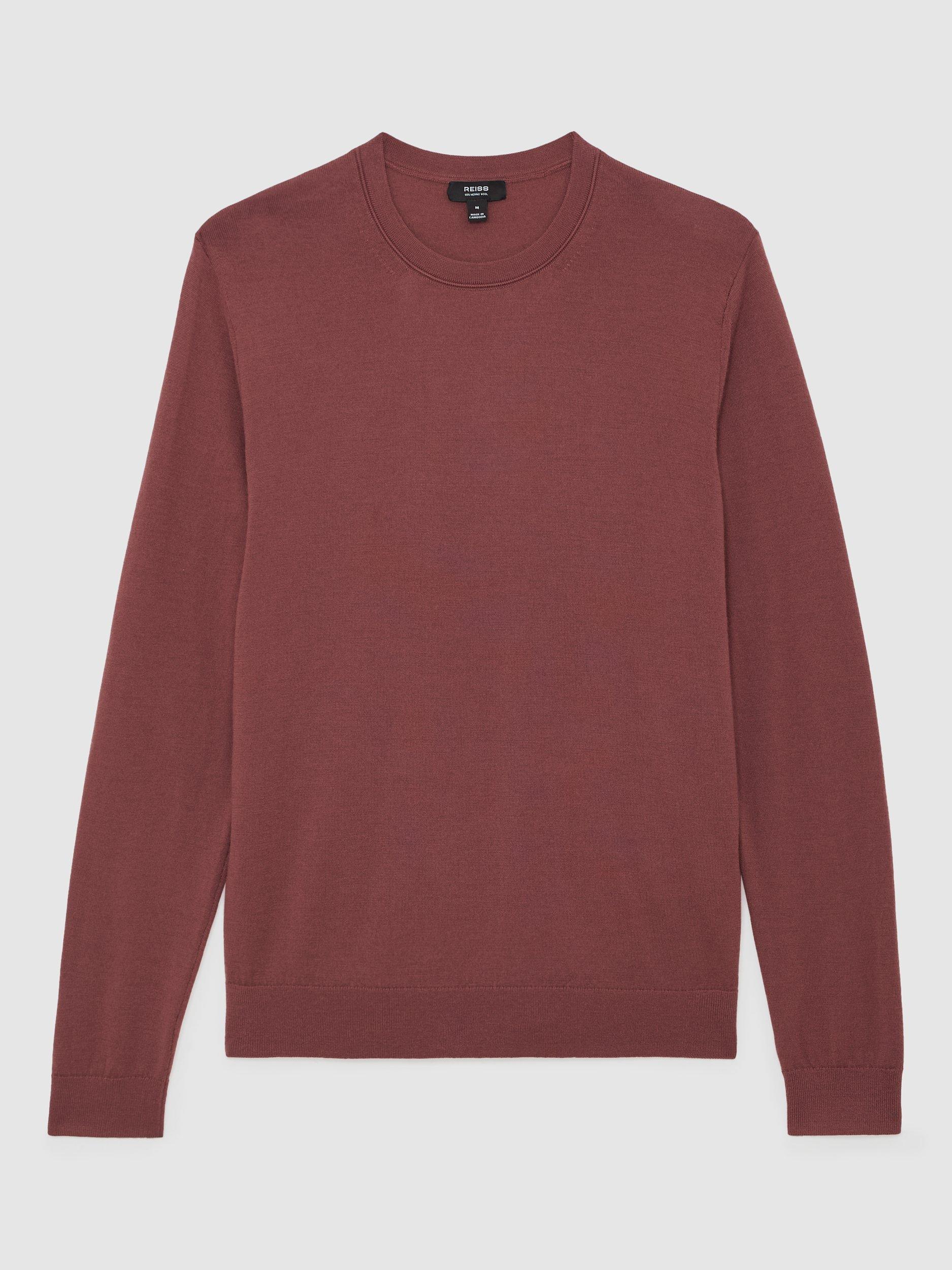 Product image 3 of 5, which shows Reiss Wessex Crew Neck Wool Jumper, Raspberry Pink, XS