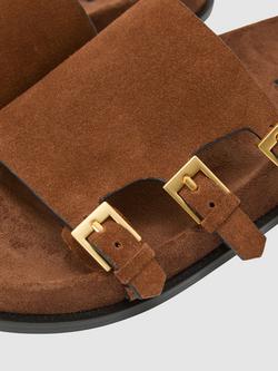 Reiss Lauren Suede Buckle Flat Sandals - view 2, Tan