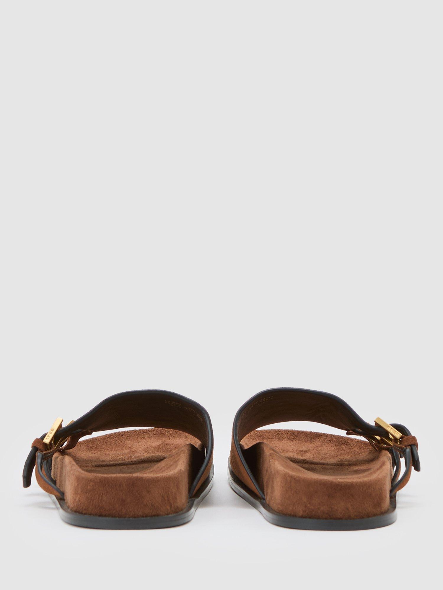 Product image 5 of 5, which shows Reiss Lauren Suede Buckle Flat Sandals, Tan, 3