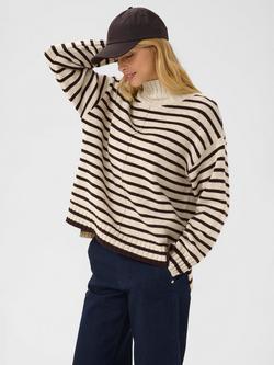 Part Two Lilye Stripe High Neck Wool Rich Jumper, French Oak Melange/Ganache
