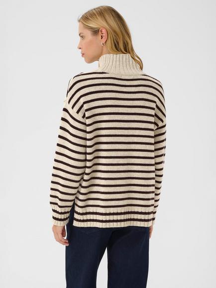 Part Two Lilye Stripe High Neck Wool Rich Jumper - view 2, French Oak Melange/Ganache