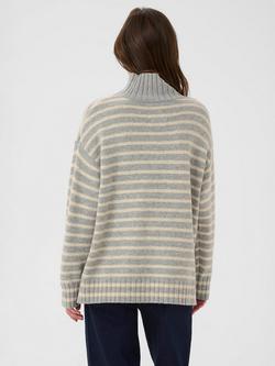 Part Two Lilye Stripe High Neck Wool Rich Jumper - view 2, Grey Melange/French Oak Melange