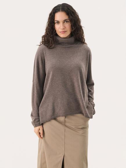 Part Two Tilane Roll Neck Wool Blend Jumper, Dark Mink Melange