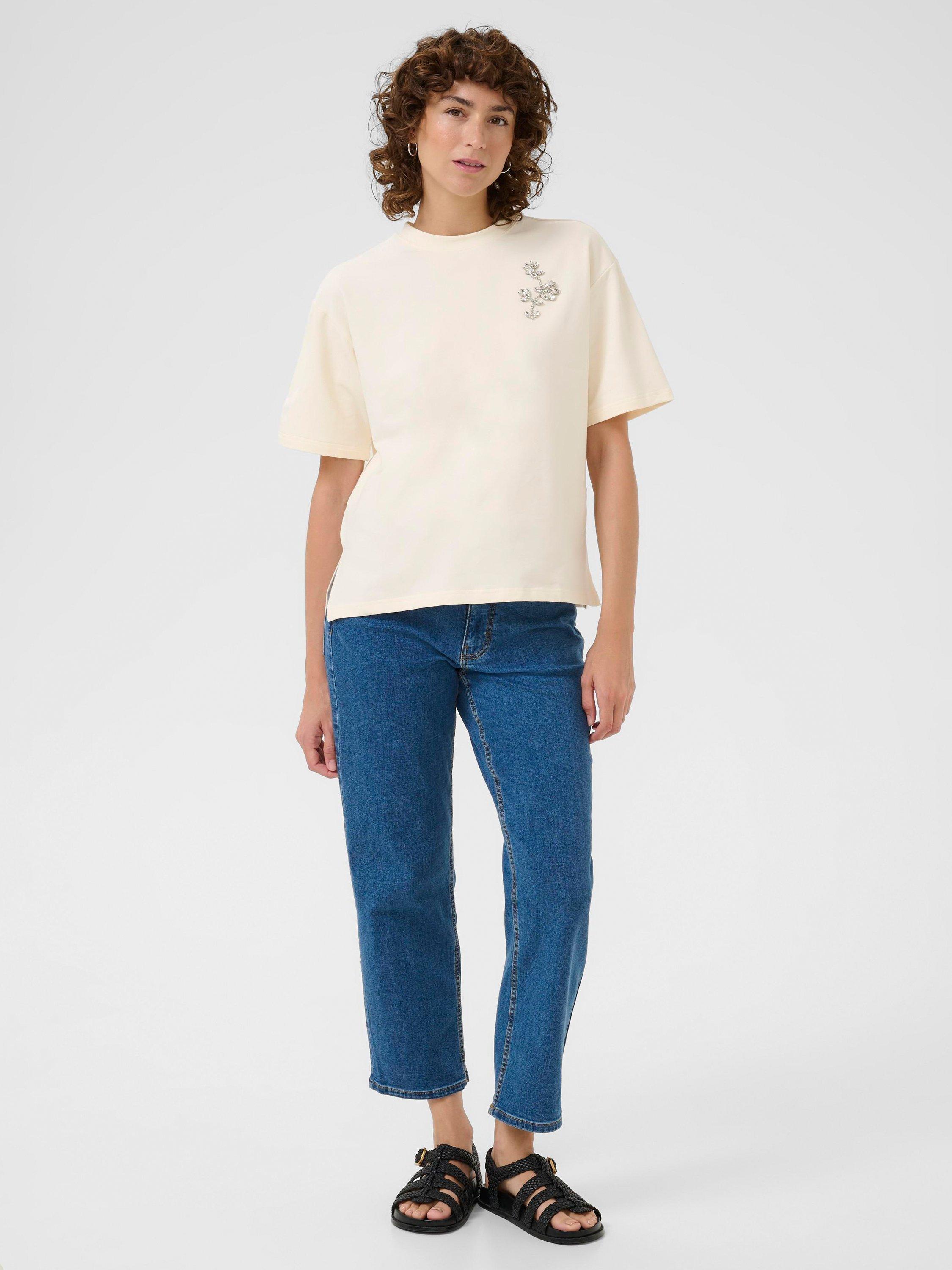 Product image 3 of 6, which shows Part Two Tilda Floral Jersey Top, Eggnog, XS