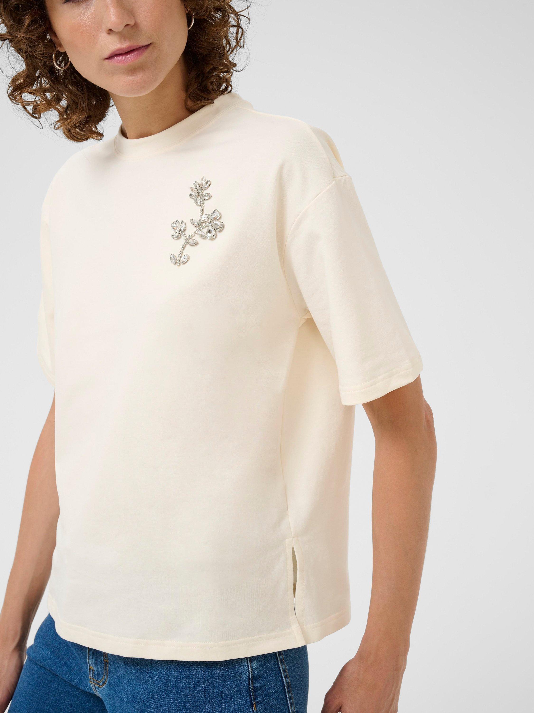 Product image 4 of 6, which shows Part Two Tilda Floral Jersey Top, Eggnog, XS