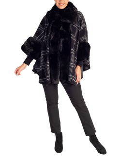 chesca Check Three Quarter Sleeve Wrap, Black, Black