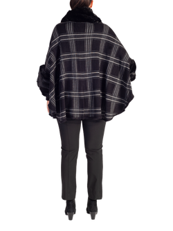 chesca Check Three Quarter Sleeve Wrap, Black - view 2, Black